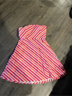 Ann Taylor Petites Strapless Diagonal Stripe Dress - Pink & White